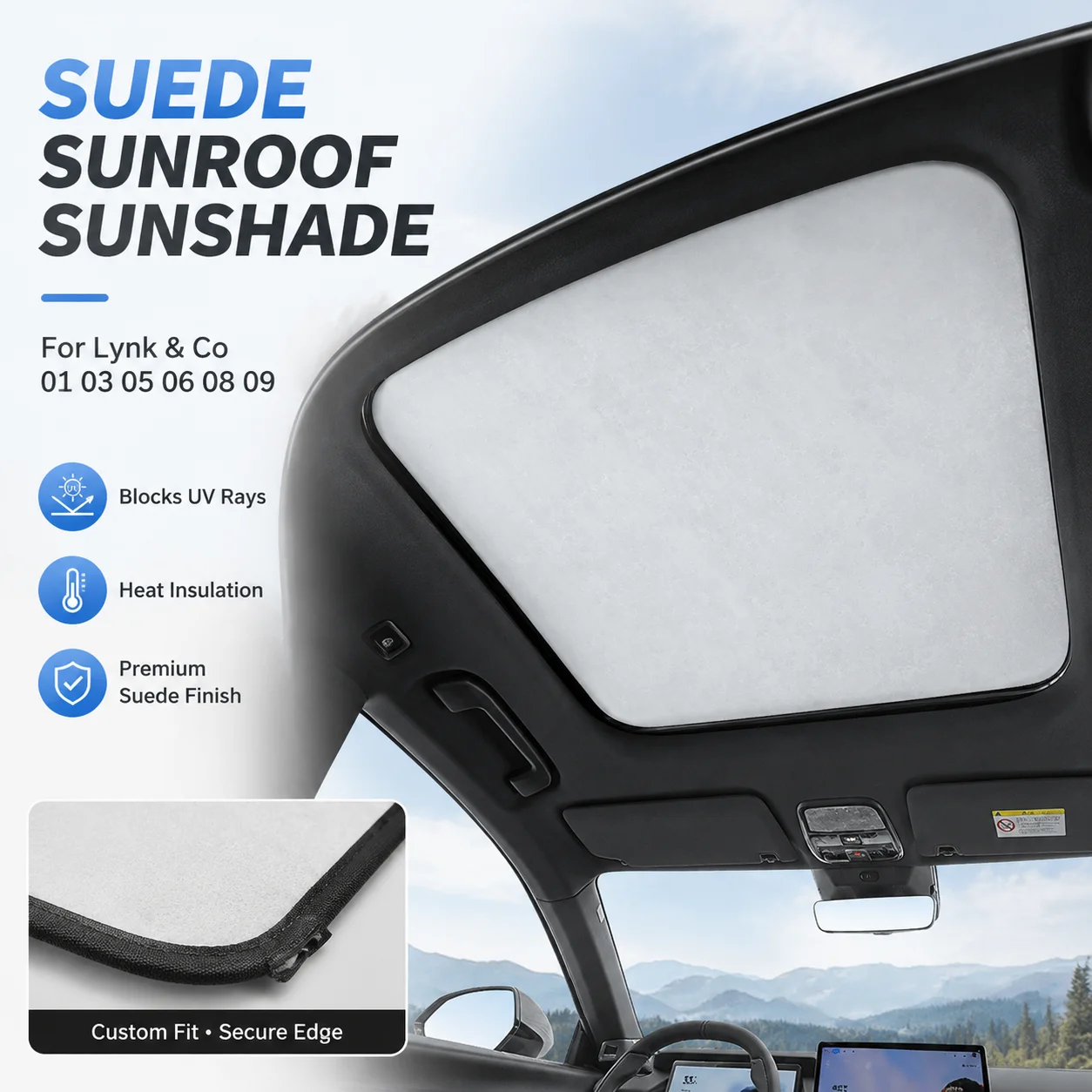 Suede Electrostatic Sunroof Sunshade UV Protection Heat Insulation For Lynk Co 01 03 05 06 08 09 Car Interior Accessory