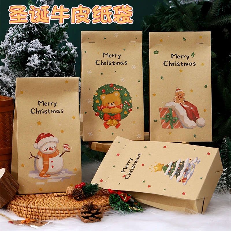 Christmas gift bag Hand kraft paper gift bag with Christmas snacks cookies cartoon gift bag