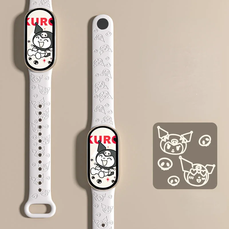 Sanrio Kuromi Silicone Strap for Mi Band Mi3 Mi4 Mi5 Mi6 Mi7 Mi8 Xiaomi Embossed Cartoon Anime Kawaii Replacement Sports Strap