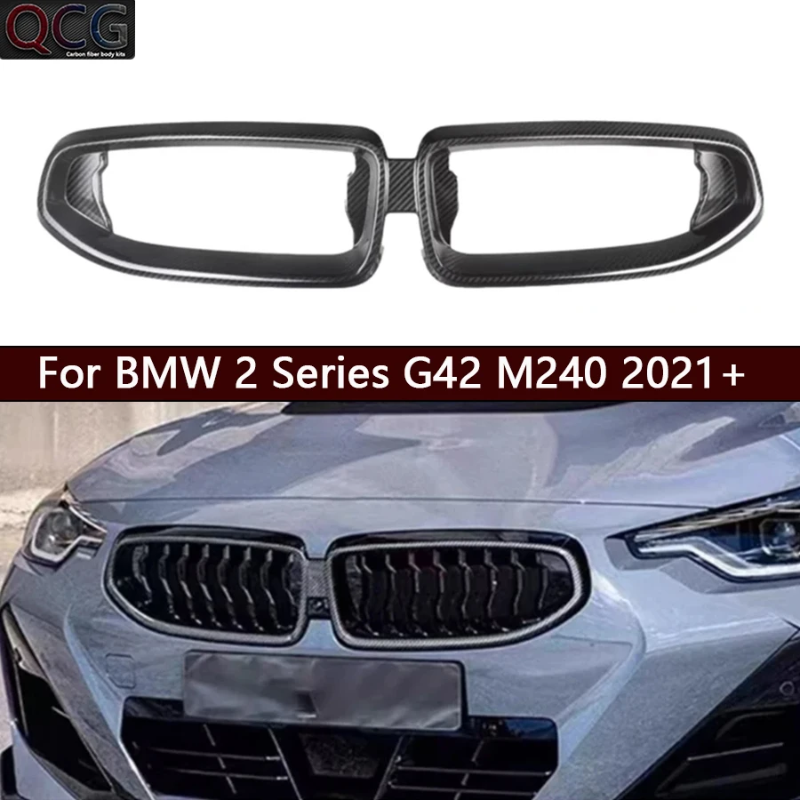 

For BMW 2 Series G42 M240 2021+ Real Dry Carbon Fiber Car Front Bumper Grill Grille Frame Cover Fit Car Accessories body kit