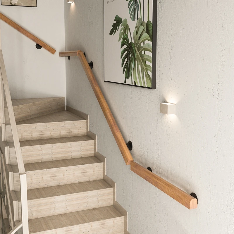 Solid Wood Handrail, European Style Wall-Mounted Stair Railing for Villa Indoor & Baby Safety, Industrial Luxury Guard