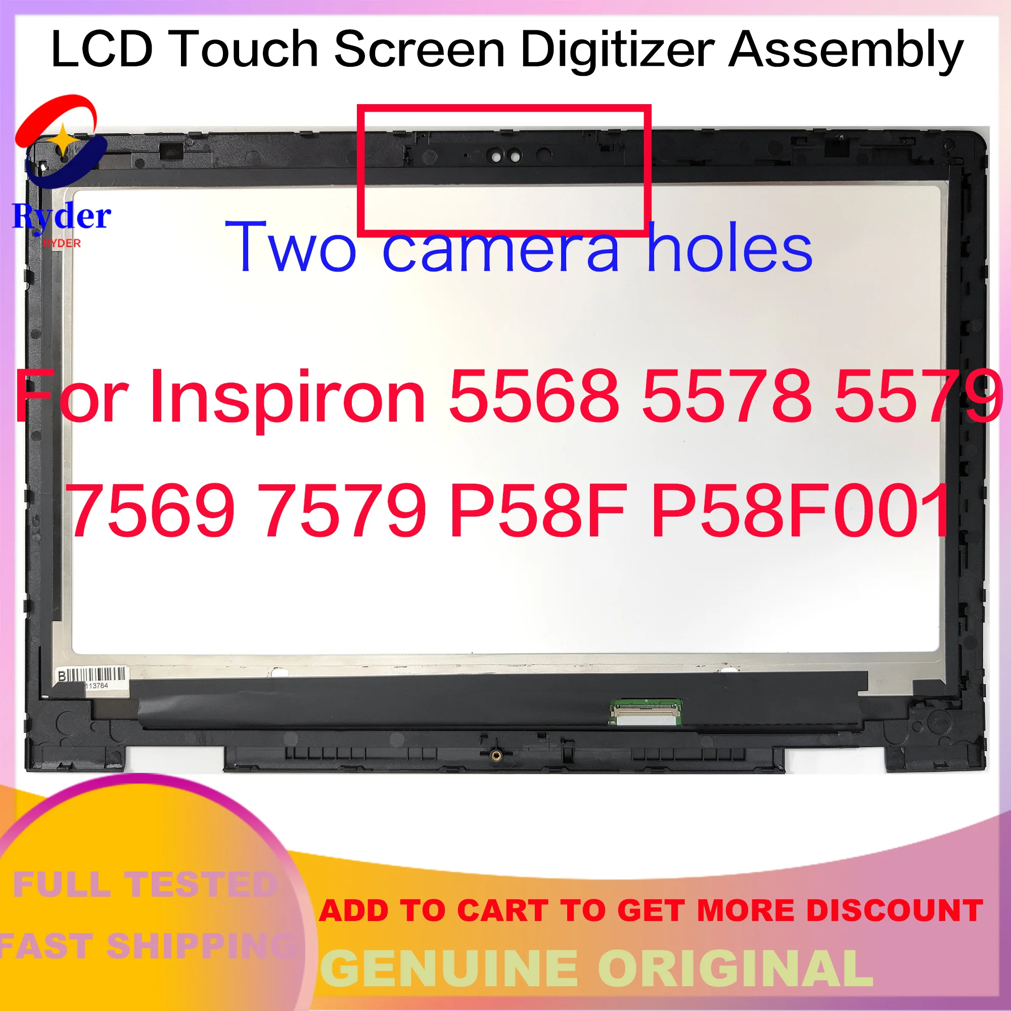 15.6 Inch FHD 1080p For Dell Inspiron 15 5568 5578 5579 7569 7579 P58F P58F001 LCD Touch Screen Digitizer Replacement Assembly