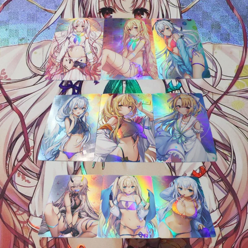 

9Pcs/Set ACG Sexy Cards Anime Game Characters Vtuber Kawayi Girl Underwear Collection Refractive Colorful Flash Cards DIY Toys