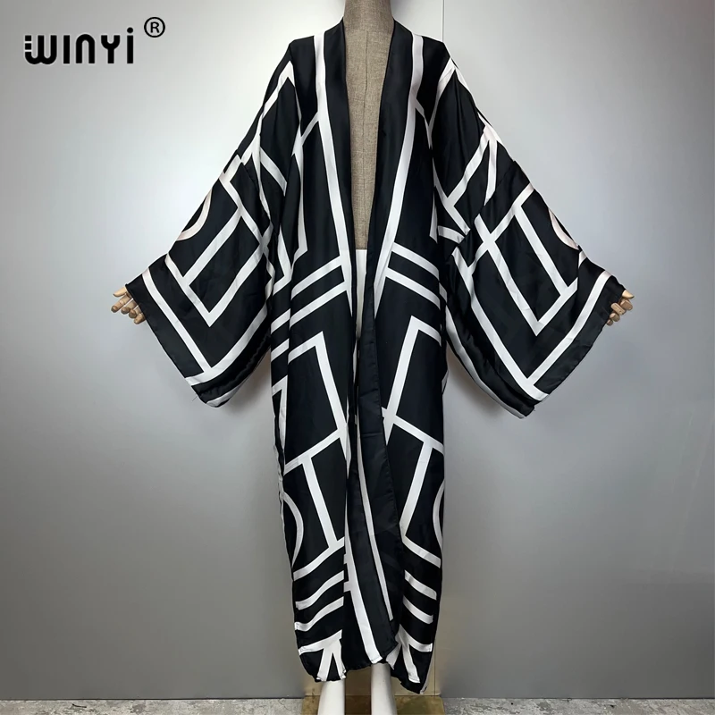 WINYI NEW geometric print Kimonos african dresses for woman Cardigans beach outfits kaftan cover up evening dress loose coat