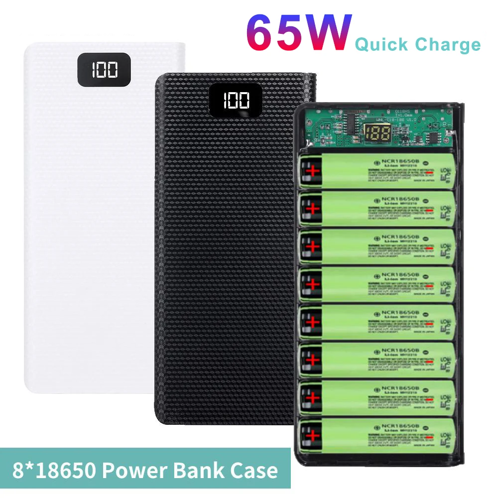 65W Fast Charging Power Bank Box Super Fast 18650 Battery Case 30000mAh USB Type C 5V Storage Box For iPhone Xiaomi Huawei