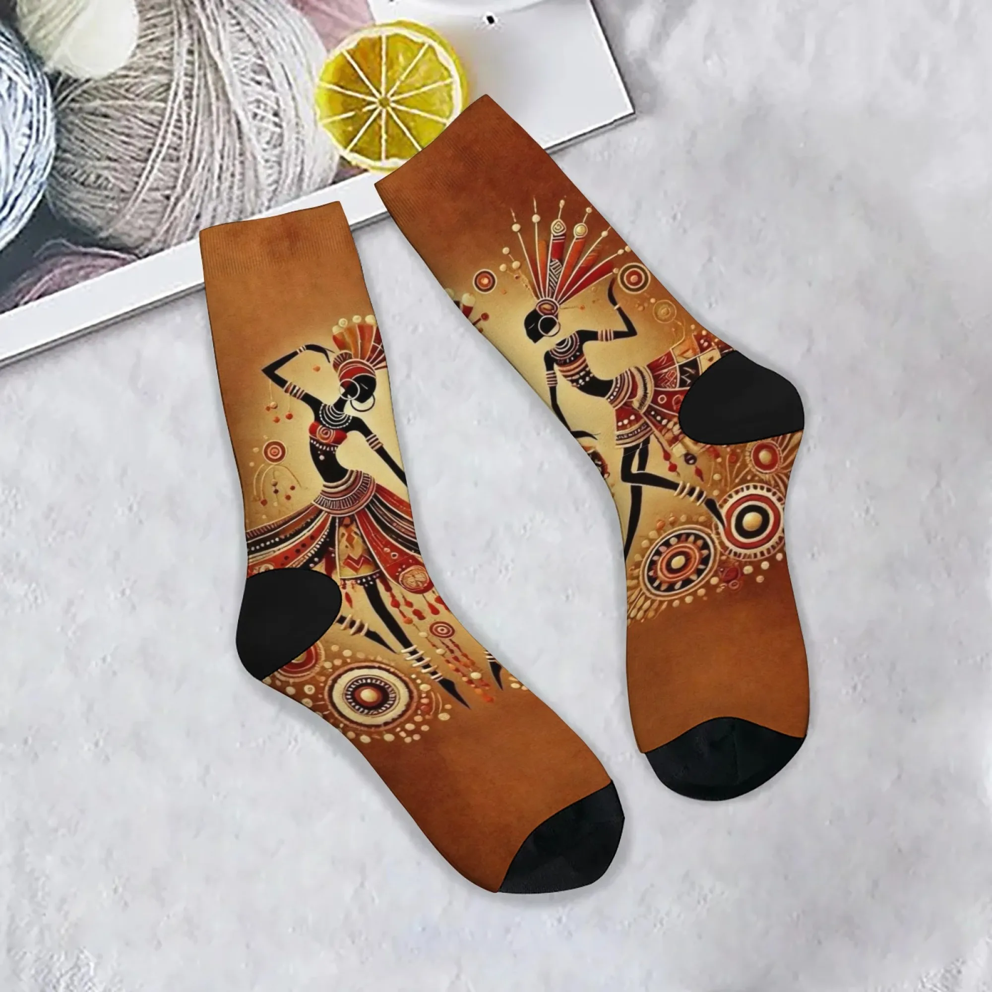 

African tribal character art style Men's Socks Novelty Funny Compression Socks Soft Warm Non-slip Casual Sports Socks Gift