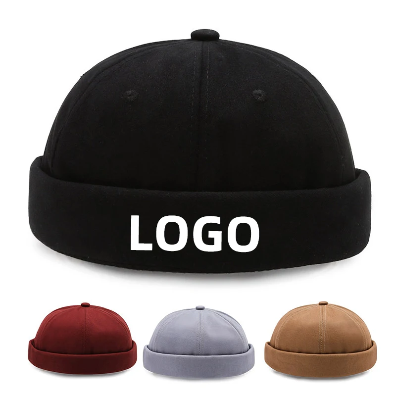 Solid Color Adjustable Unisex Beanie Hat For Women Spring Autumn Cotton No Visor Hip Hop Melon Men Brimless Cap Custom Logo