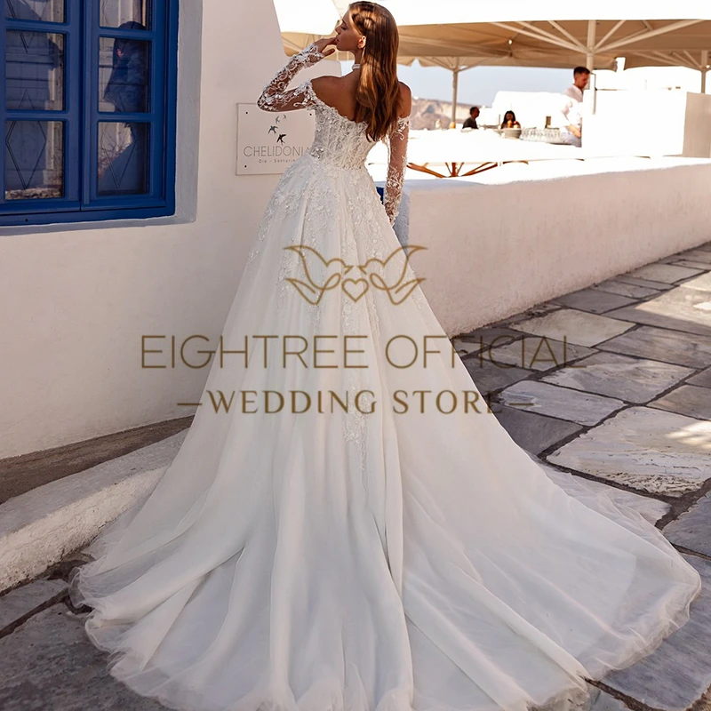 Eightree Prinzessin Brautkleider Boho Schulterfrei Applikationen Abend Brautkleid Weiß Hochzeit Ball Ballkleider Maßgeschneidert