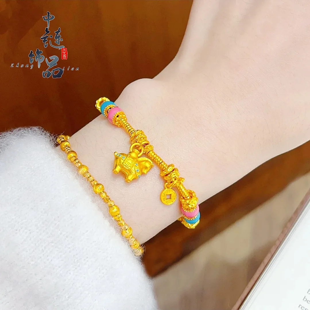 9999 gold enamel-colored Tang horse bracelet - New Chinese style bracelet with horse symbol representing wealth and prosperity