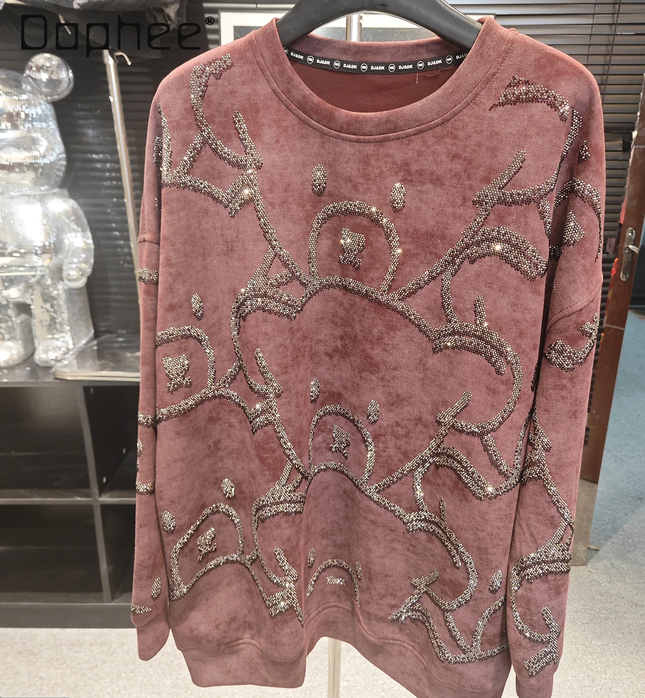 Felpe con cappuccio orso diamante caldo dell'industria pesante donna 2024 autunno nuova felpa pullover a maniche lunghe Casual allentata O collo Streetwear