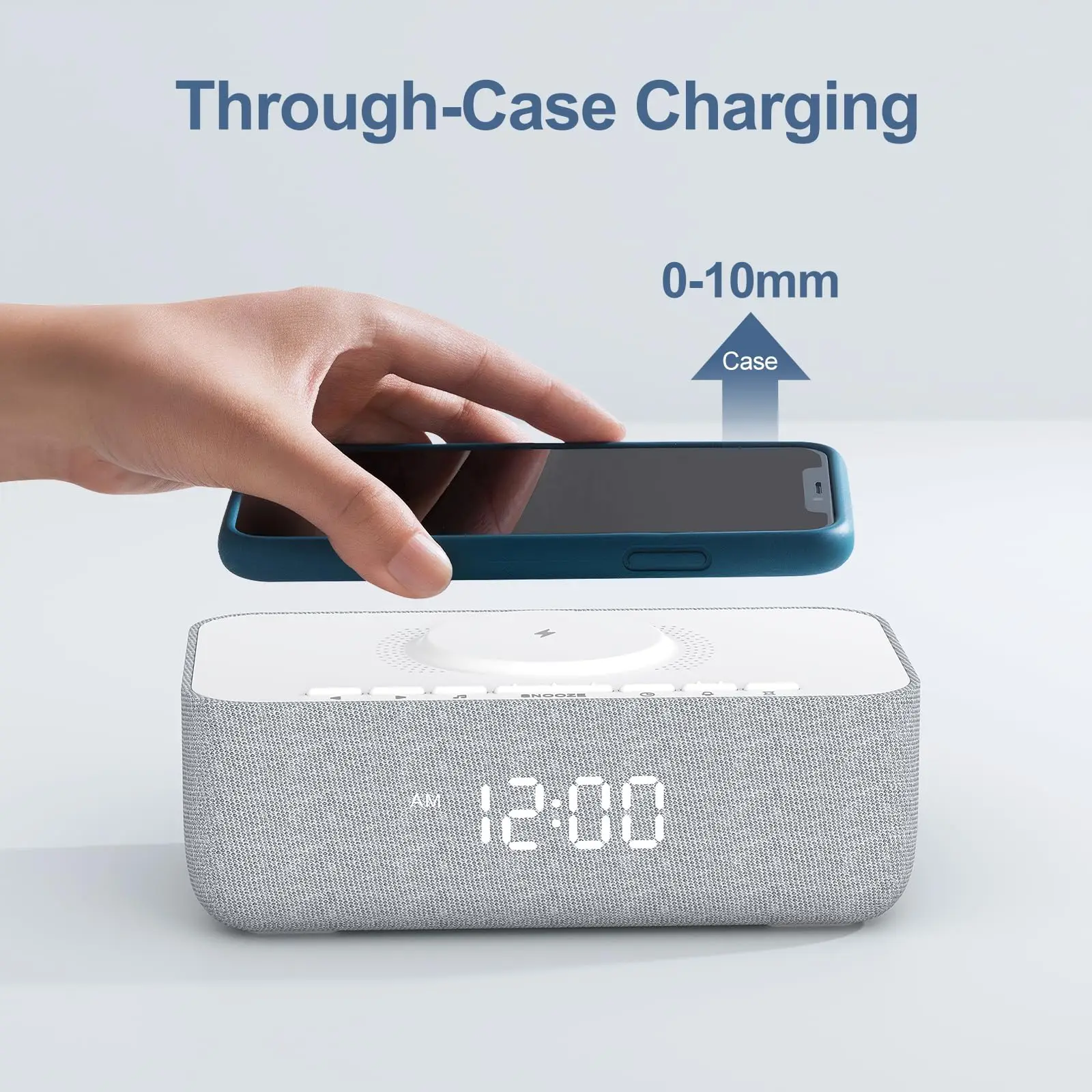 KERCHAN Alarm Clock Sound Machine with Raised Wireless Charger Station for iPhone,0-100 Dimmable,15W Fast Wireless Charging