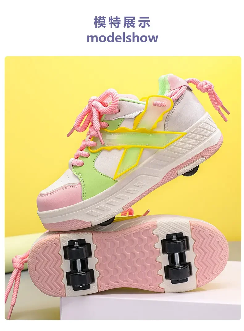 Children Roller Skates Shoes Student Four-wheel Outdoor Detachable Sport Deformation Parkour Boy Girl Youth Gift 2024