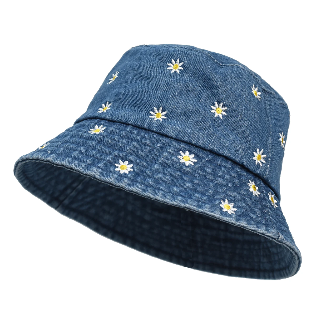 New Fisherman Hat Vintage Denim Bucket Hats Flower Outdoor Men Women Washed Cotton Panama Hat Fashion Hip Hop Gorros Bob Hat Ne