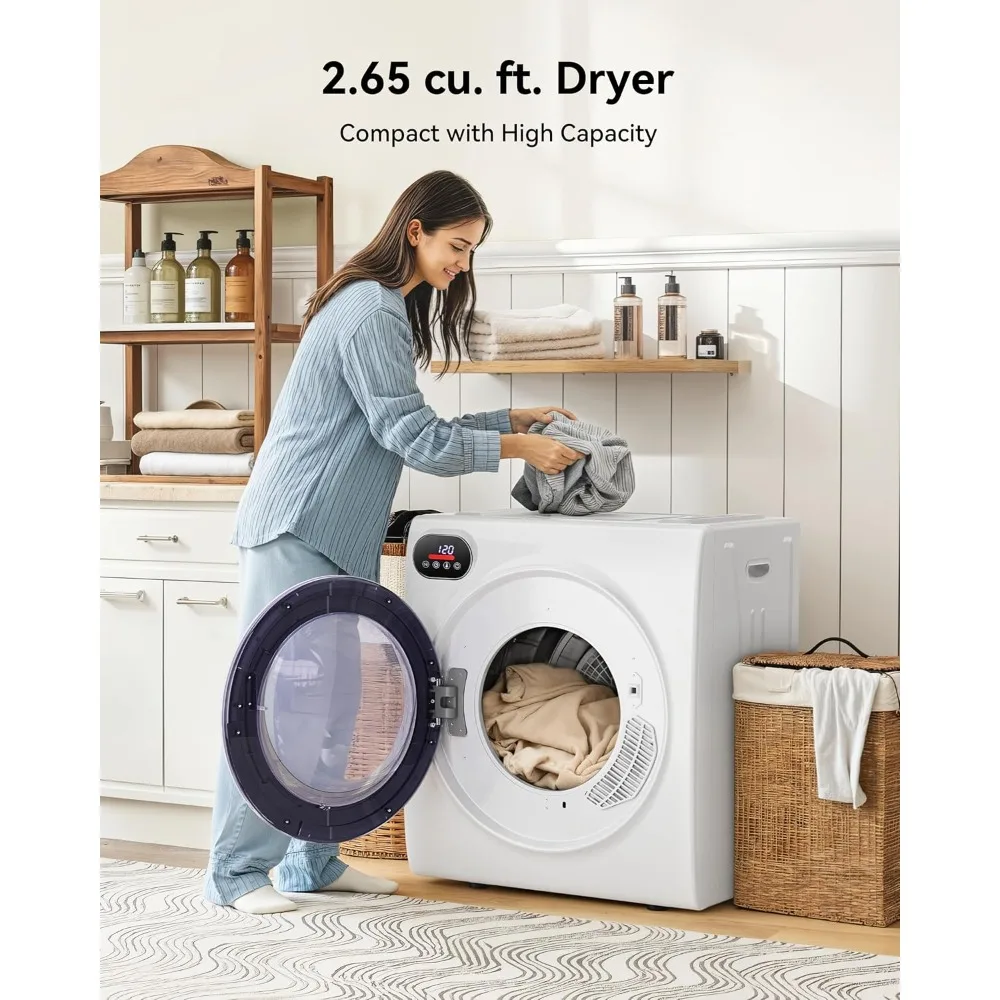 مجفف محمول 2.65 قدم مكعب، مجفف ملابس 1400 وات مع حوض من الفولاذ المقاوم للصدأ، لوحة لمس LCD، آلة مجفف مع 4 أوضاع للمنزل
