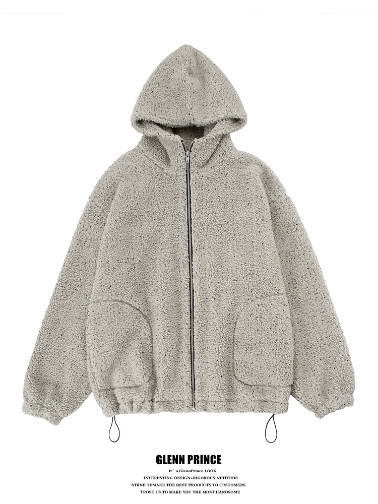 

Мужская толстовка GPstudio с капюшоном из овечьего вельвета на молнии, свободная, теплая, в стиле оверсайз, осенне-зимняя, ретро, разноцветная