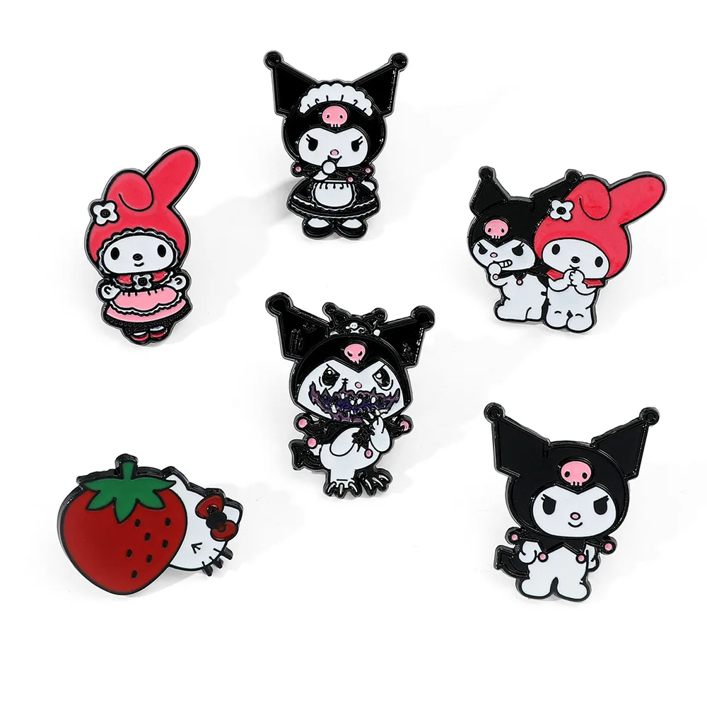 Sanrio Cartoon Brooch Anime Action Figures Cute Hello Kitty Kuromi Melody Enamel Jewelry Backpack Pins Children Birthday Gifts