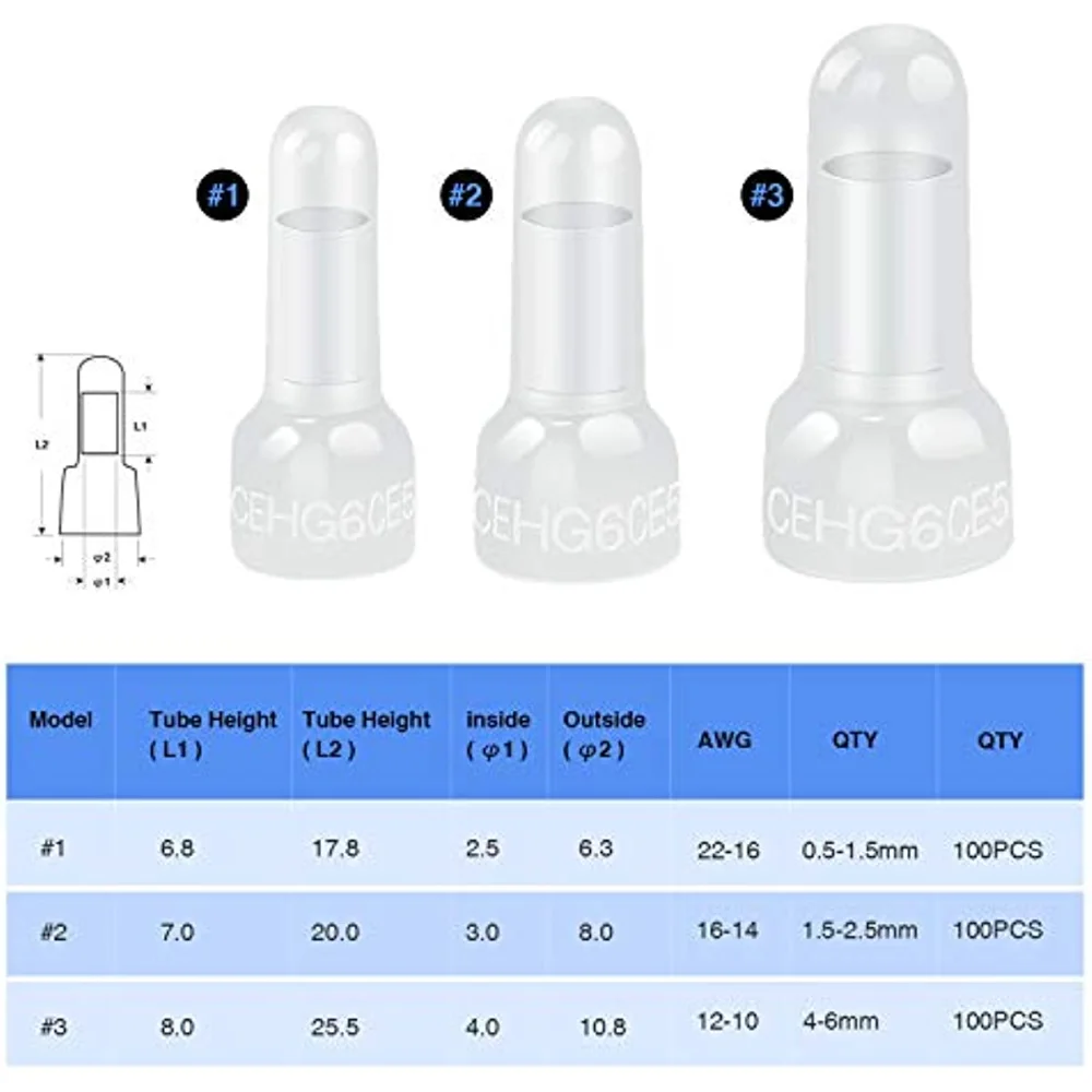 300pcs Closed End Crimp Caps Splice Gauge Wire Connectors Terminals Set 50036R/ CE1 X CE-2X CE-5 X