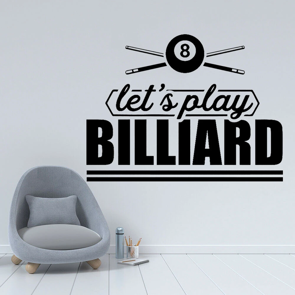 Let's Play Pool Snooker Vinyl Wall Sticker Pool Room Sign Poster Living Room Home Billiards Wall Window Decor Art Modern Decal