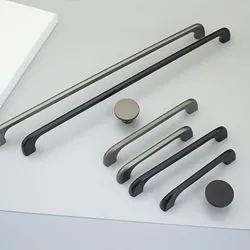 Matte Black Kitchen Cabinet Handles Square Drawer Knobs Simple Grey Wardrobe Pulls Zinc Alloy Modern Furniture Hardware