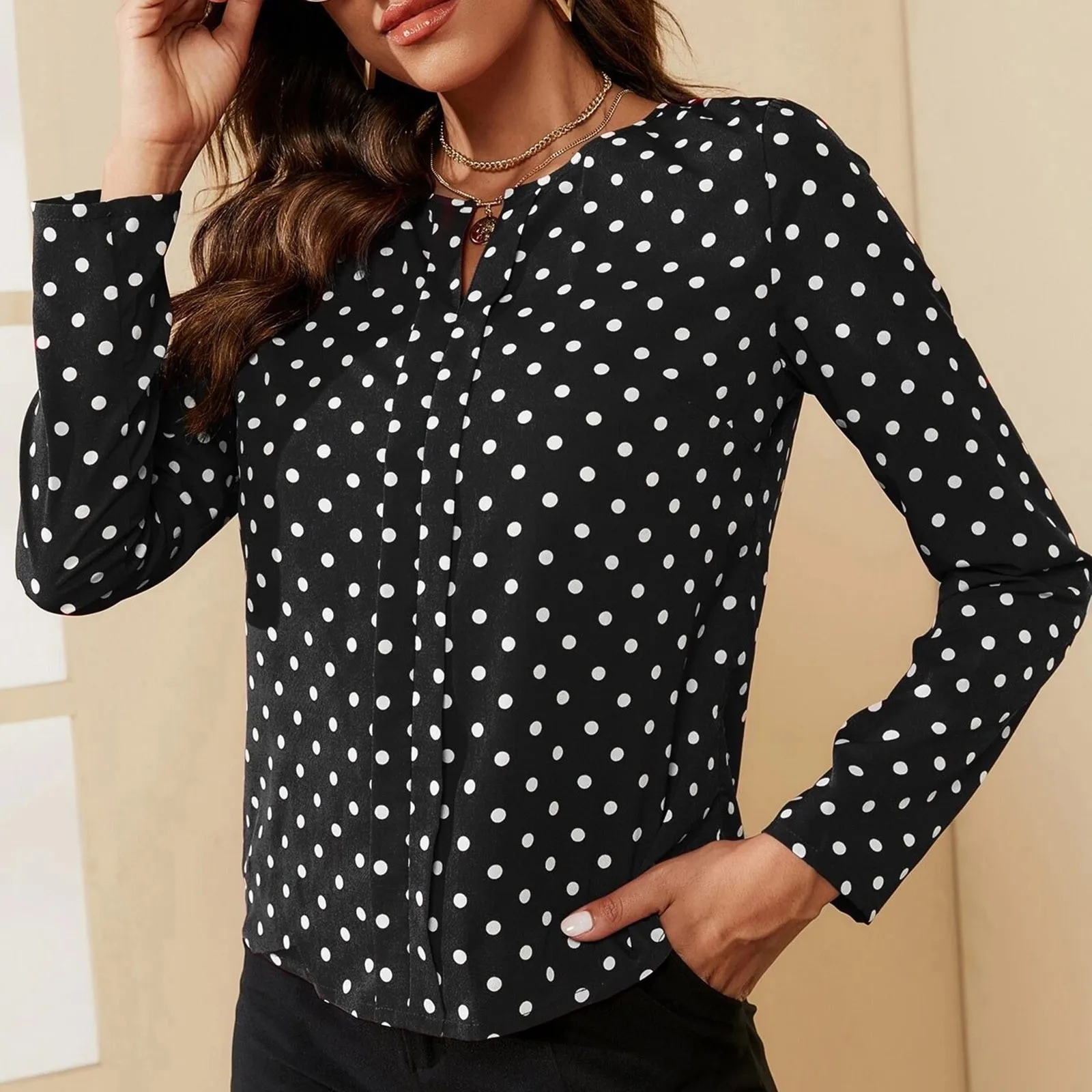 2023 New Polka Dot Blouse Women Casual V Neck Long Sleeve Shirt Plus Size Clothes White Blouse Ladies Office Work Shirt Tops