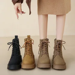 Booties Biker Footwear Combat White Punk Style Short Shoes for Women Round Toe Female Ankle Boots Chunky Platform Fashion 2024