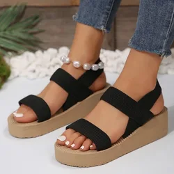 Zapatos de cuña para mujer, sandalias de plataforma ligeras y cómodas, sencillas, color negro, novedad de verano, 2024