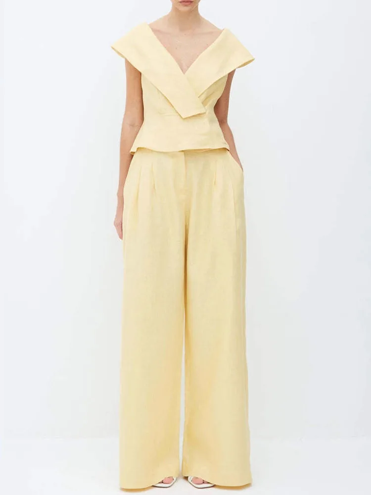 Escritório viajando tubo reto feminino de duas peças elegante calças de bolso conjunto casual sem mangas terno de cor sólida