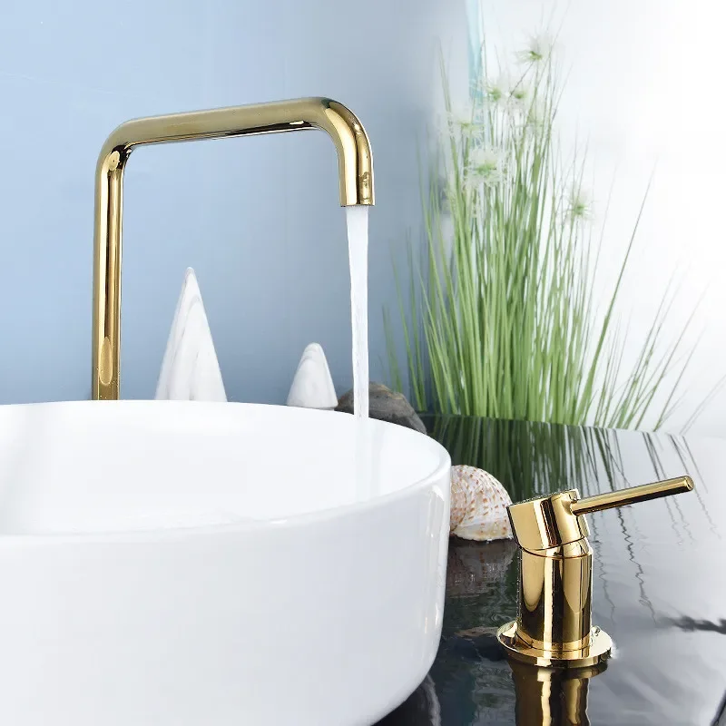 

Brushed Gold Basin faucet Bathroom two holes Widespread bathroom sink tap 360 rotating widespread Black basin Tap