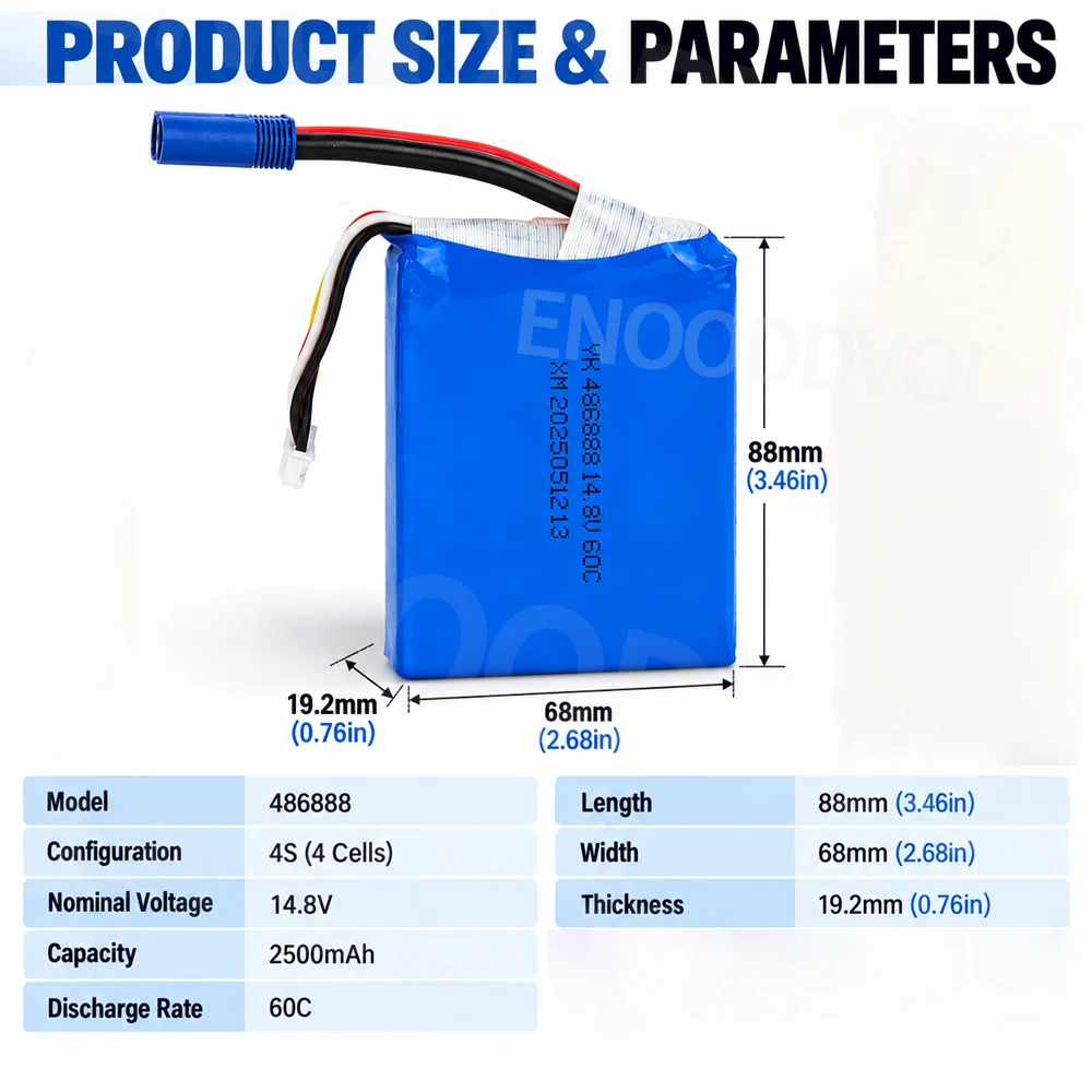 14.8V 486888 Battery Pack 4S 2500mAh 60C High-Rate LiPo Battery for Car Jump Starter Automotive Emergency Start Power Air Pump