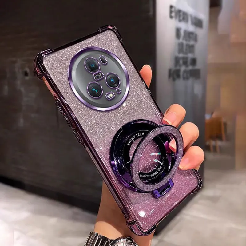 حافظات هاتف Magic5pro مع حامل Bing بريق تصفيح حافظة من السيليكون المقاوم للصدمات لهاتف Honor Magic5 pro Lite X9A غطاء براكيت هدية