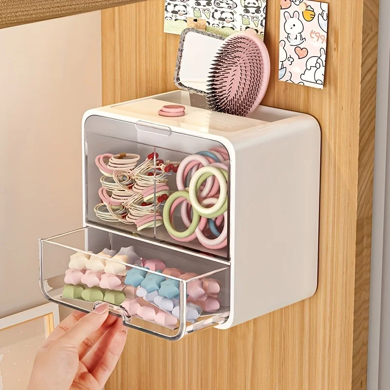 1 Multi-Layer - No Need For Drilling, Dustproof Waterproof Plastic With Drawers, Can Hold Combs, Clips And Small Items, Wall