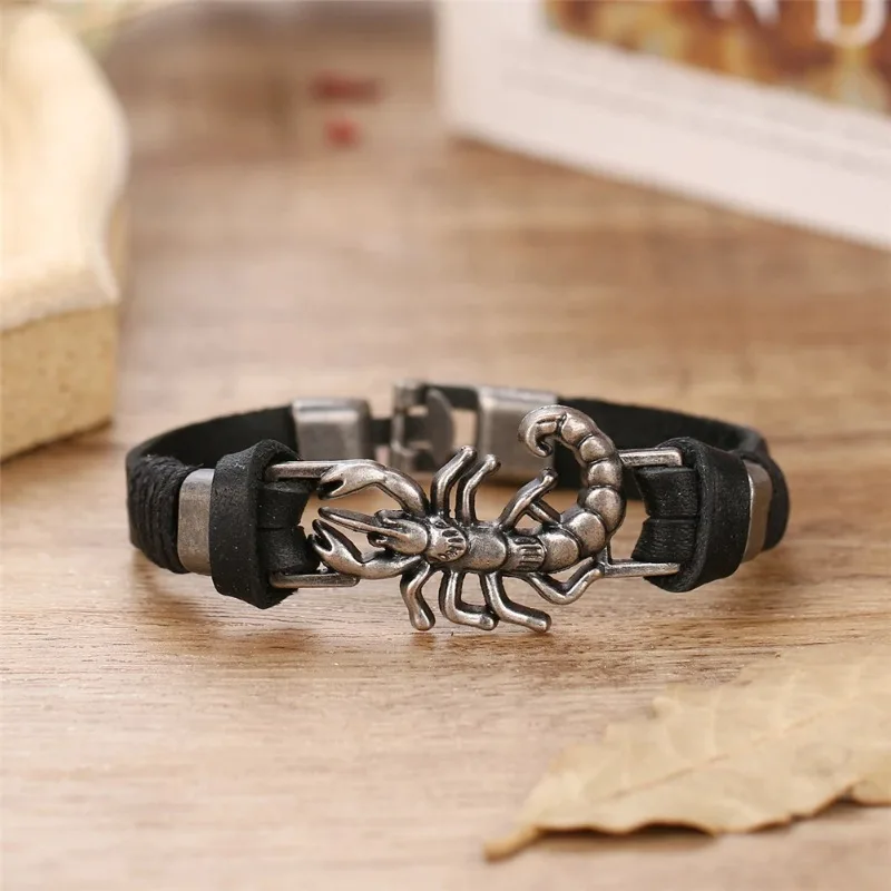 New Hand-woven Leather Chain Gothic Skull Scorpion Wide Bracelets for Men and Women Personalized Jewelry Punk Party Accessories