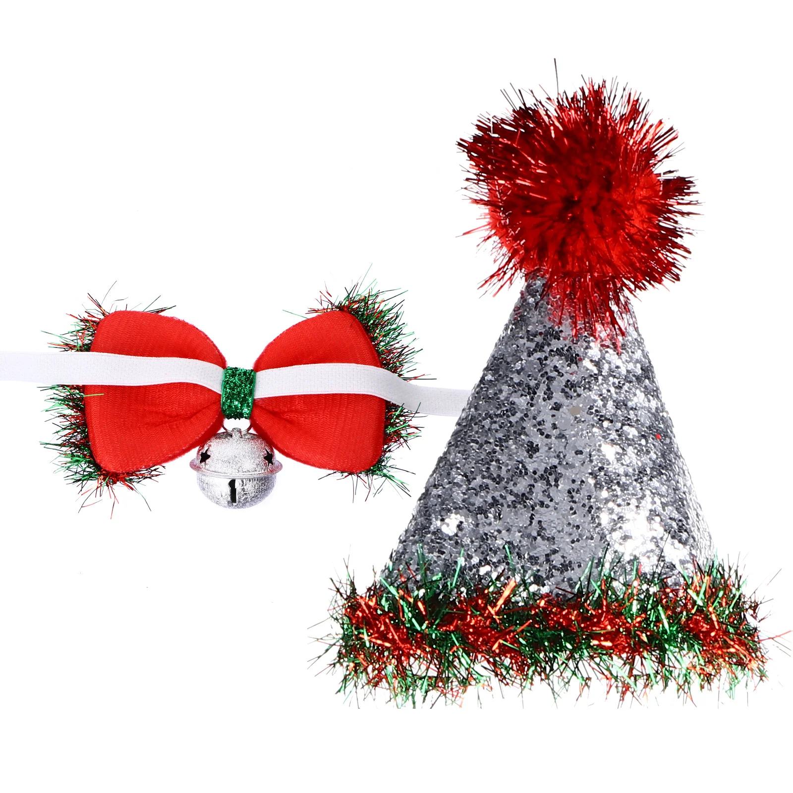

1Set Christmas Pet Costume Set Hat Bow Tie Bright Festive Design Wear Resistant Dog Cat Dress Up Accessories with