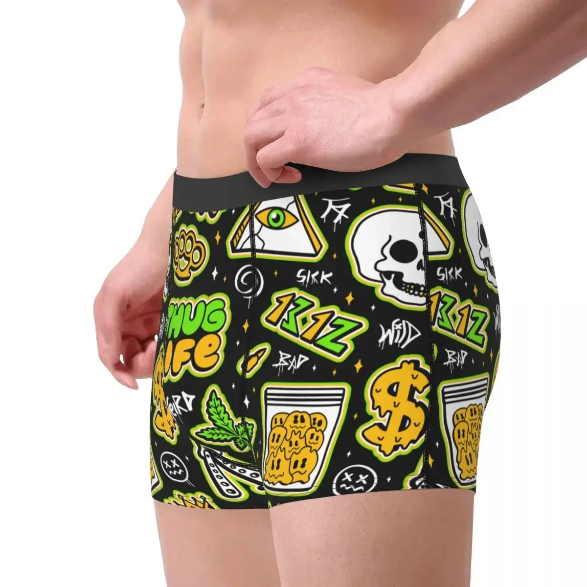 Hot Boxer Shorts Panties Briefs Men Street Graffiti Style Thug Life Underwear Breathable Underpants for Homme S-XXL