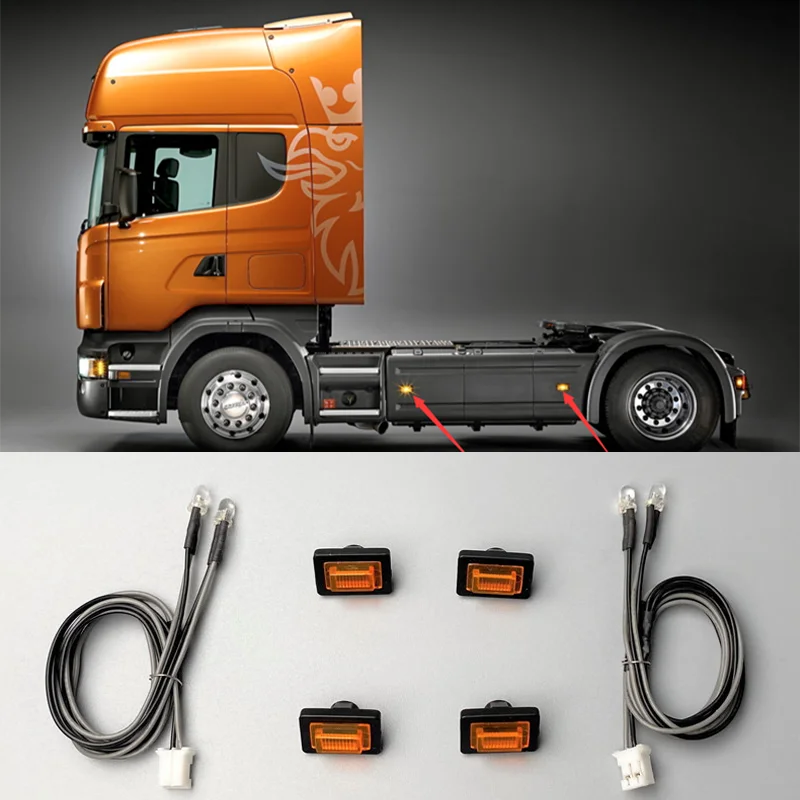 2pcs RC Truck LED Side Skirt Lights Side Lamp Parts for 1/14 Tamiya Tipper SCANIA R730 R470 R620 Upgrade Accessories