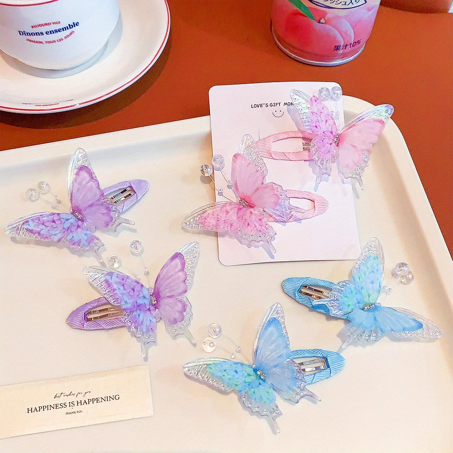 Pinza para el pelo de mariposa y perlas, horquillas laterales de princesa de hadas para niñas, regalo de Navidad y Halloween, accesorios para el cabello, horquillas y pinzas para el cabello