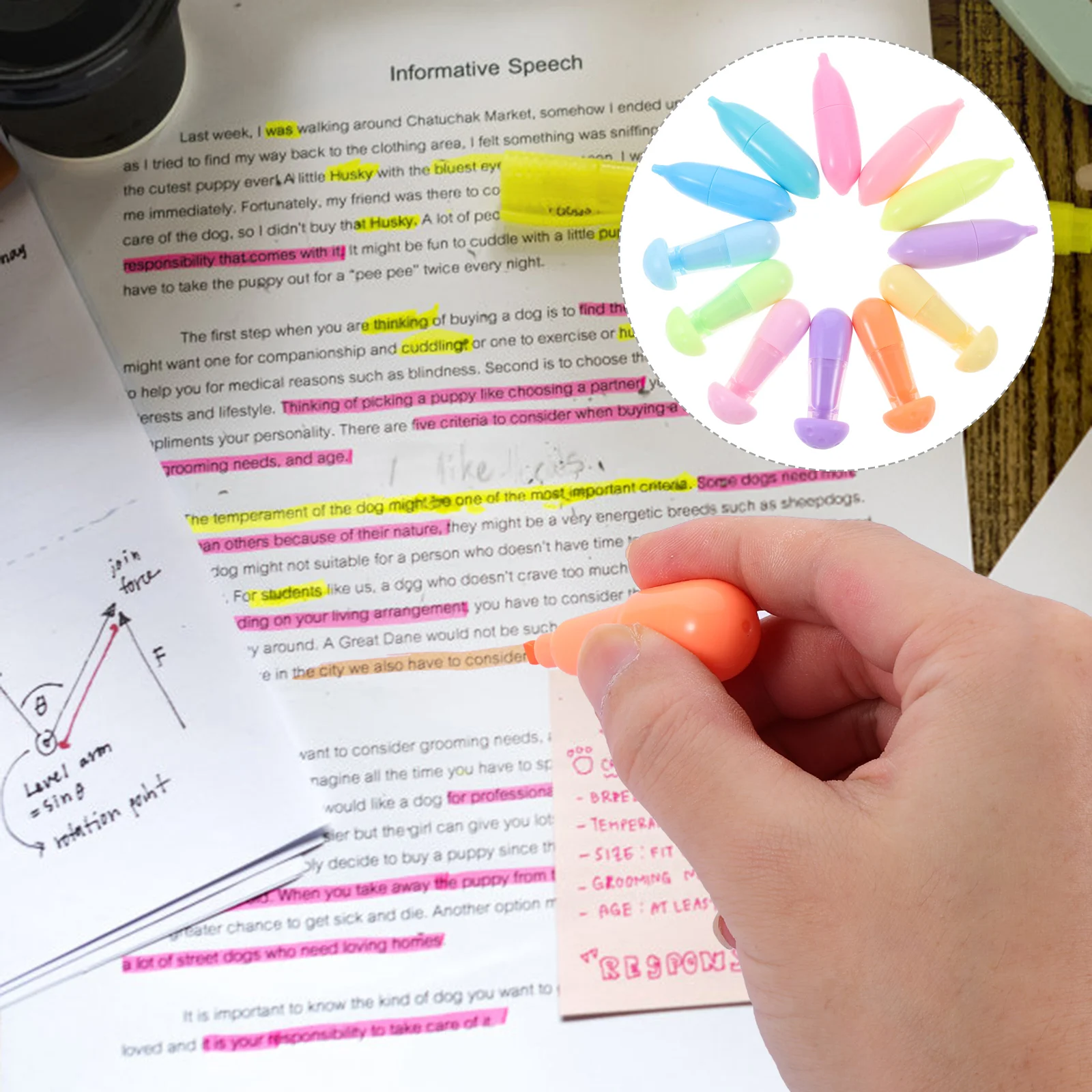 

12pcs Fluorescent Highlighter Pens Bright Color Kawaii Marker Graffiti Office Stationery Cartoon Shape Writing Study Tools