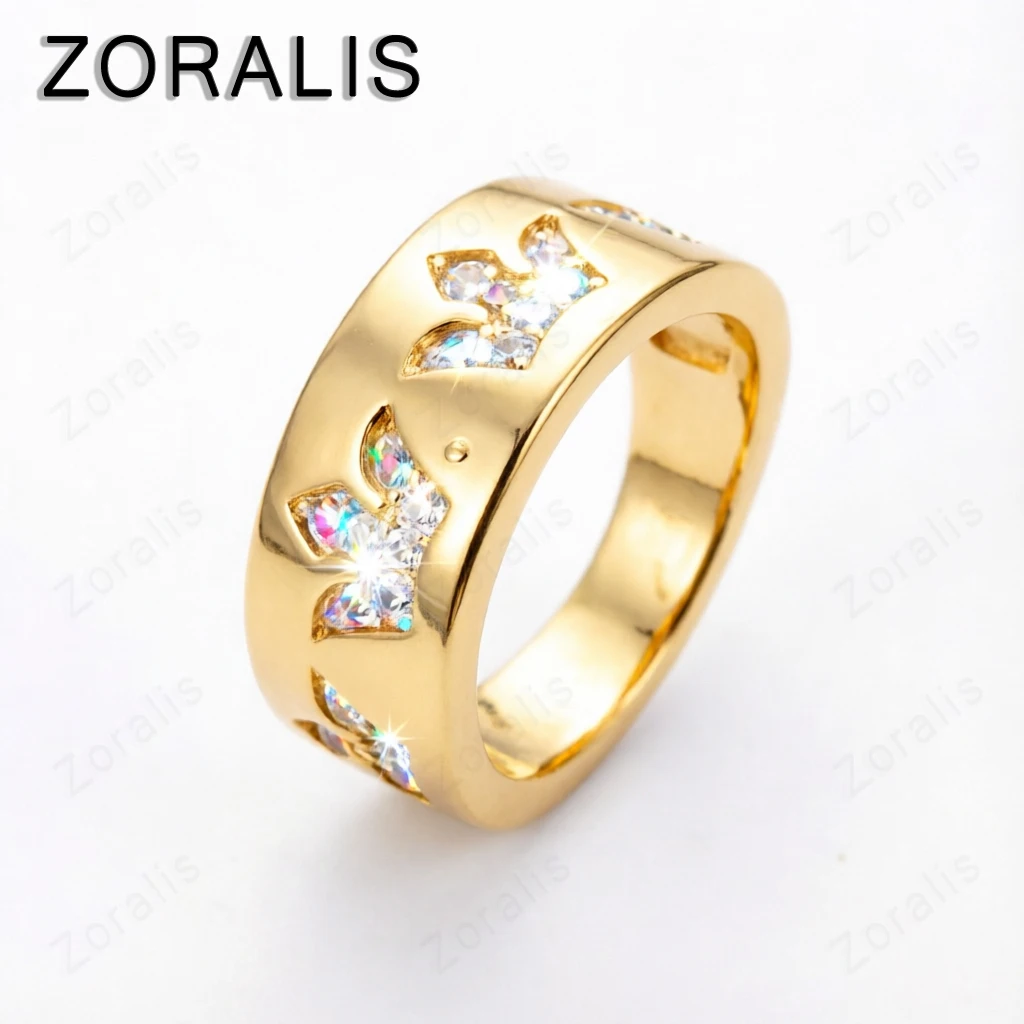 18K Gold Inlay AAA Zircon Crown Cocktail Ring For Women Jewelry Bridal Wedding Engagement Bands Accessories
