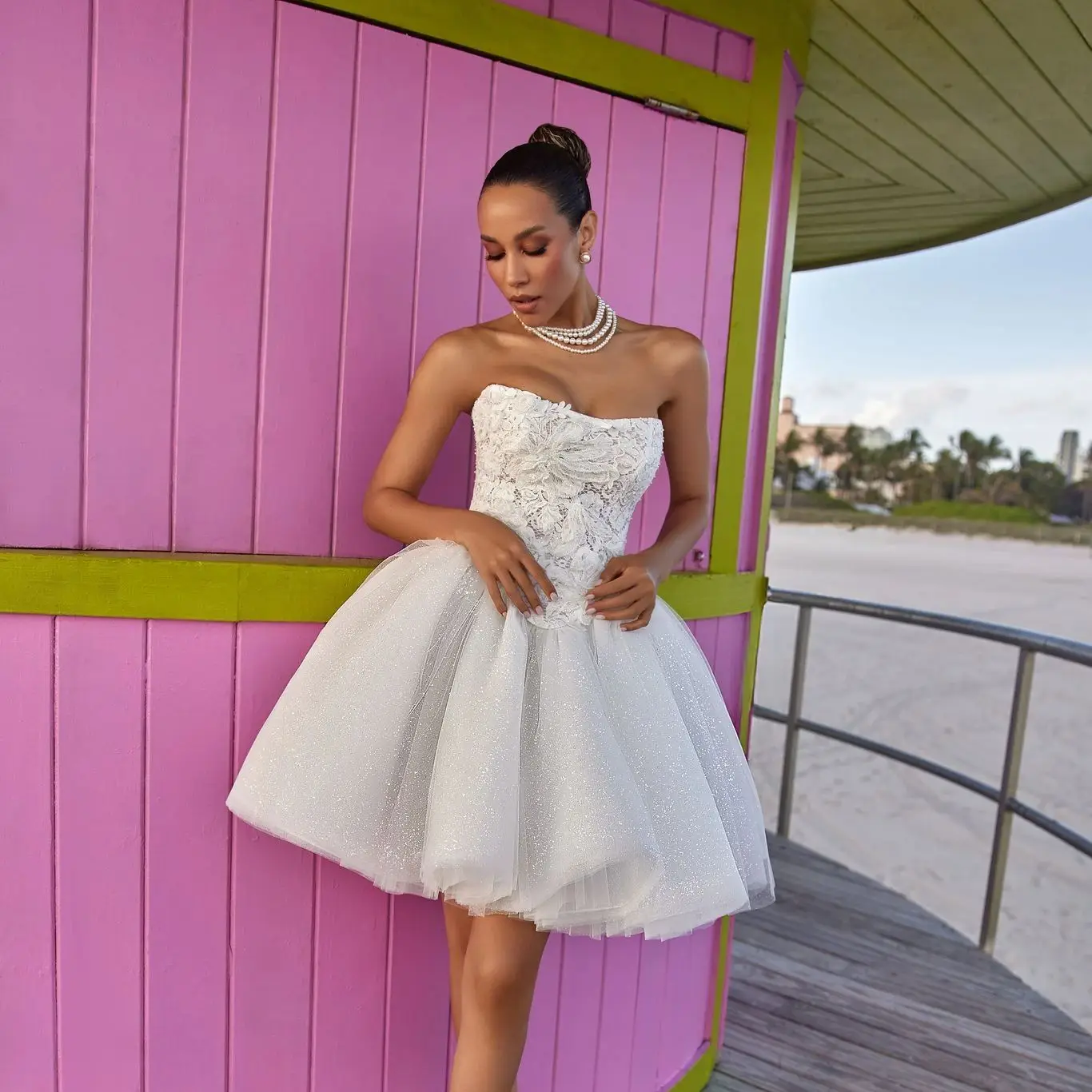 Neue Weiße Kurze Brautkleider Schatz Spitze Appliques Robes de Soiree für Braut Angepasst Mini Tüll Vestido De Noiva