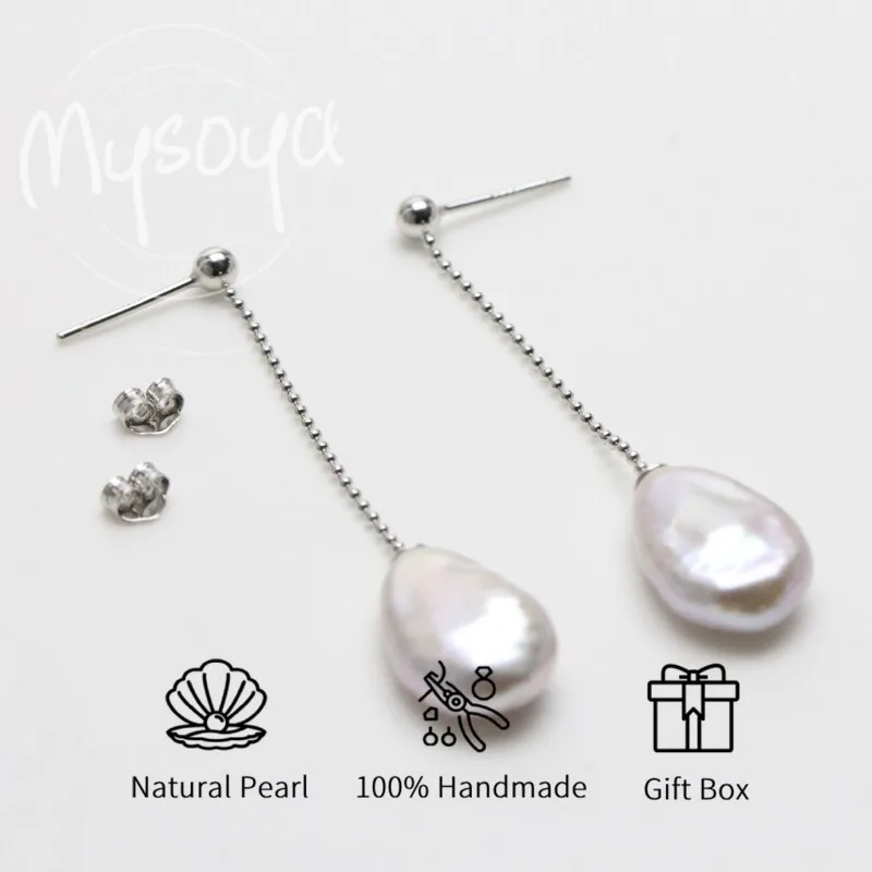 

MYSOYA White Water Drop Freshwater Pearl Earrings 11-12mm With Gift Box Birthday/Wedding/Christmas/New Year Gift For Her/Him