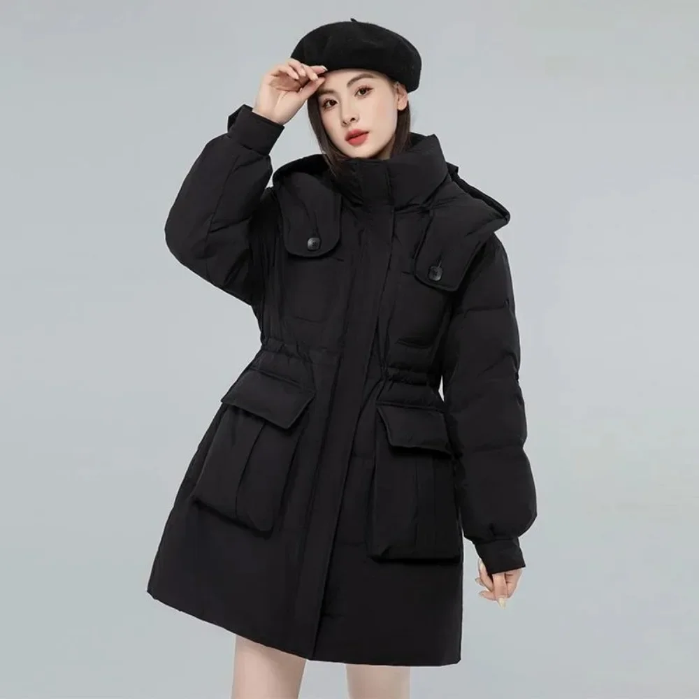 Casual Loose Thick Warm Female Outwear 2024 Women White Duck Down Jacket Hooded Autumn Winter Warm Oversize Puffer Coat