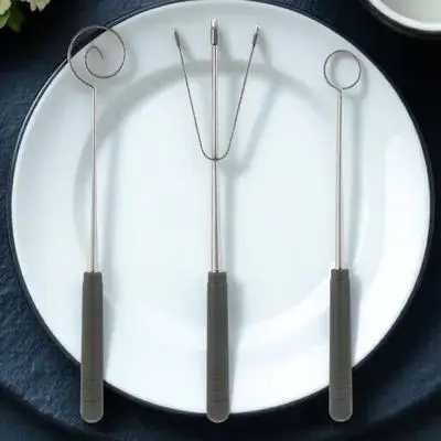 Juego de 3 tenedores de acero inoxidable para chocolate con mango ergonómico, para decoración de pasteles, fondue de dulces, herramienta de repostería, utensilios de cocina