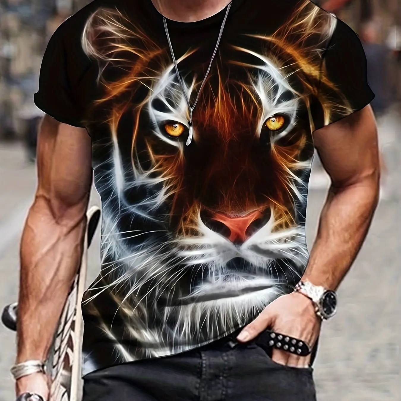 Funny Tiger Print T Shirt For Men Fashion 3D Animal Pattern Oversized T-shirts Casual O-neck Short Sleeve Tops Hip Hop Clothing