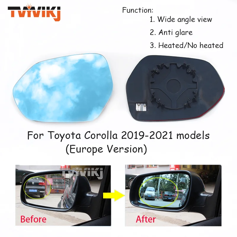 1 pair Side Rearview Mirror Blue Glass Lens For Toyota Corolla 2019-2021 Europe version Wide Angle View anti glare car mirrors