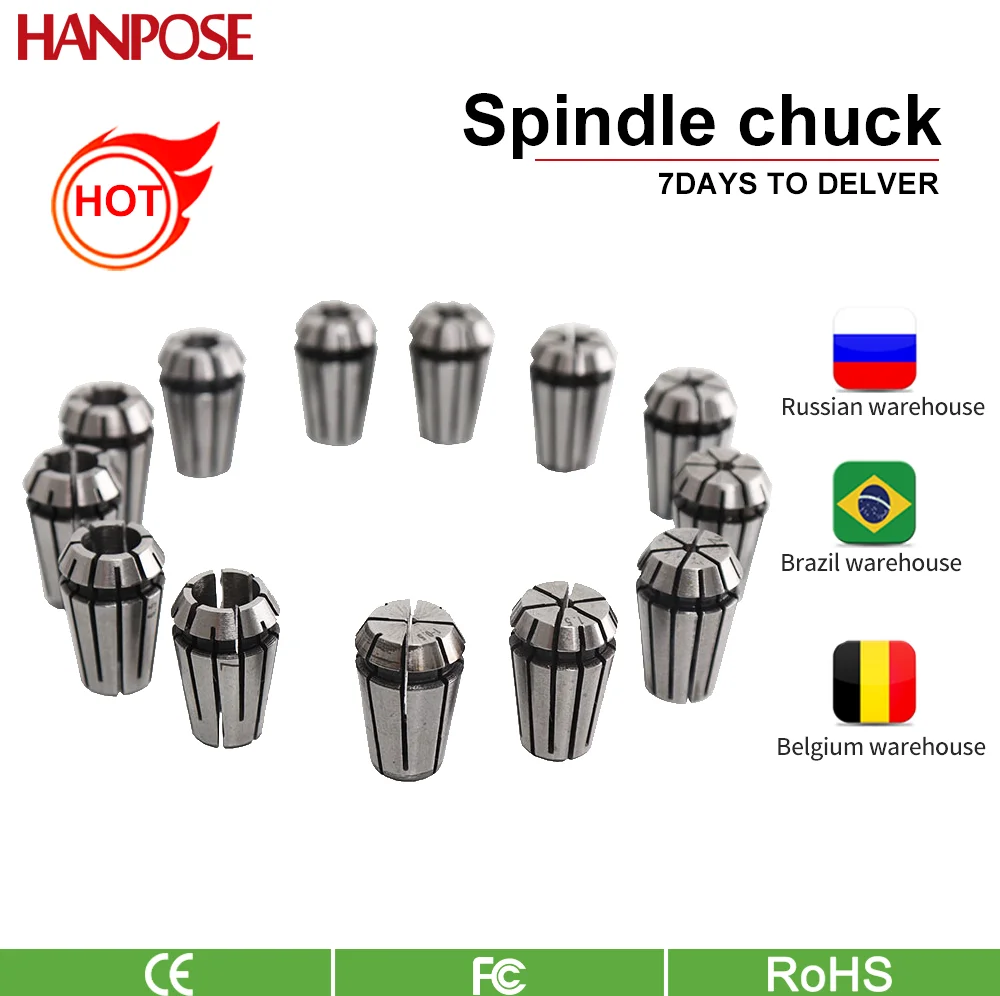 HANPOSE Top Standard Quality ER11 Collet Set 13Pcs From 1 MM To 7 MM For CNC Milling Lathe Tool 1-7MM Tool Spindle Motor