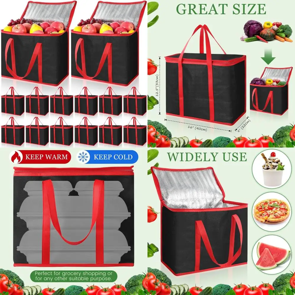 

Large Insulated Reusable Grocery Bags - 15 Pack with Sturdy Zipper, Foldable, Washable, Heavy Duty Cooler Totes for Shopping