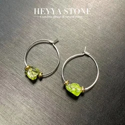 HEYYA STONE Natural Peridot Hoop Earrings Simple Classic Round Circle Gemstone Jewelry Handmade Stainless Steel