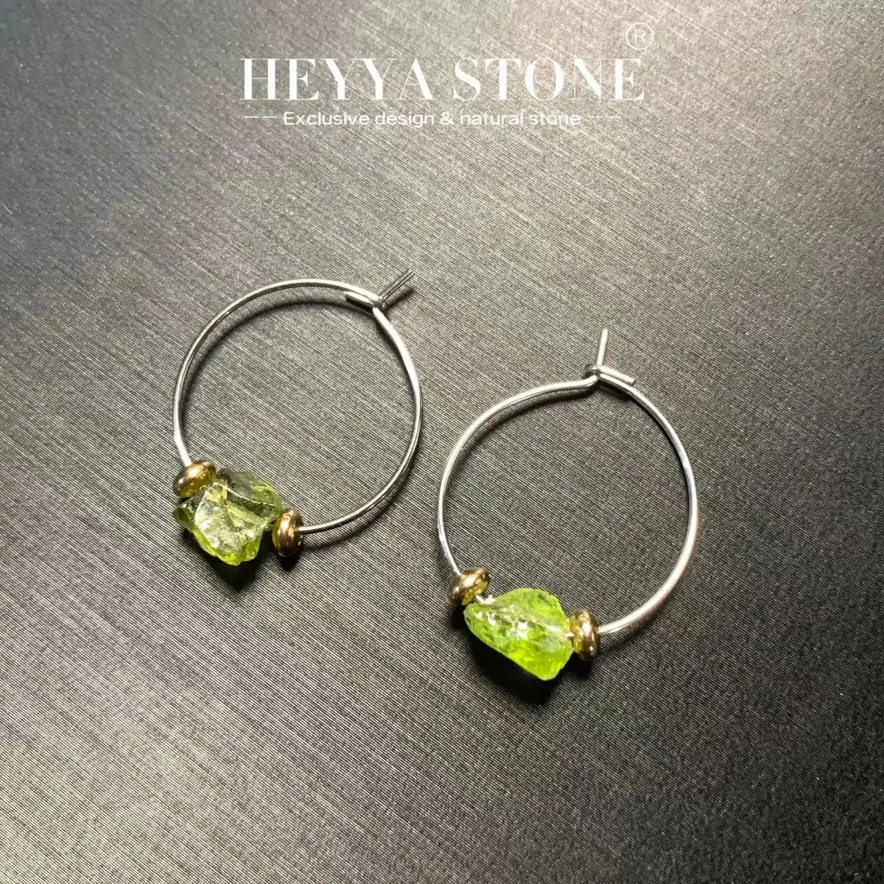HEYYA STONE Natural Peridot Hoop Earrings Simple Classic Round Circle Gemstone Jewelry Handmade Stainless Steel
