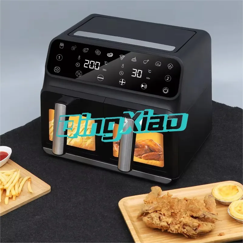 8L Digital Dual Air Fryer With 2 Independent Baskets Stainless Steel Double Pot Electric Air Fryer For Home Commercial Use