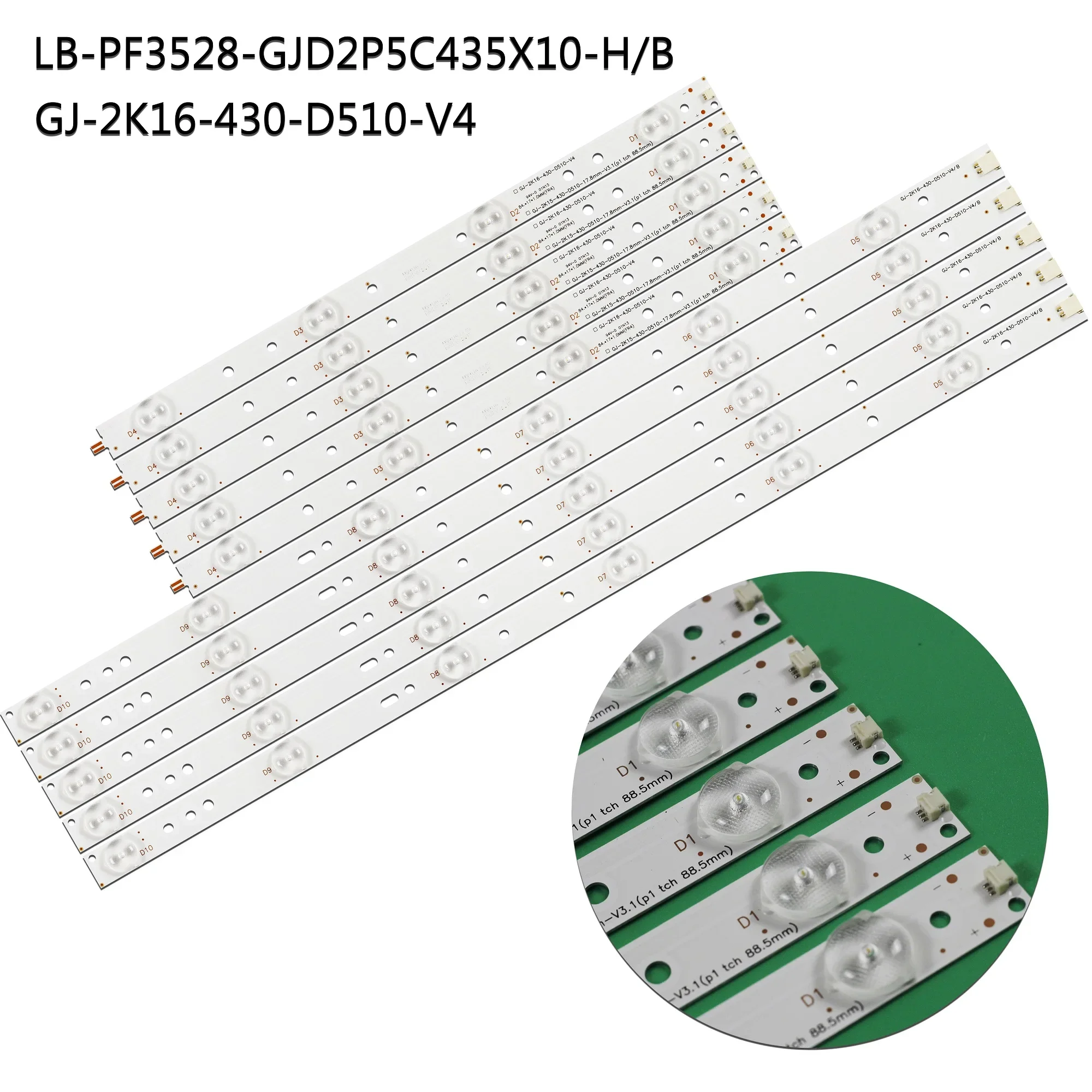 

5 шт. светодиодная лента для подсветки GJ-2K16-430-D510-V4 для Aoc Le43s5760 LE43S5977 Le43d1452 43pfg5102/78 43PFG5002 43PFG5100 43pfg5000